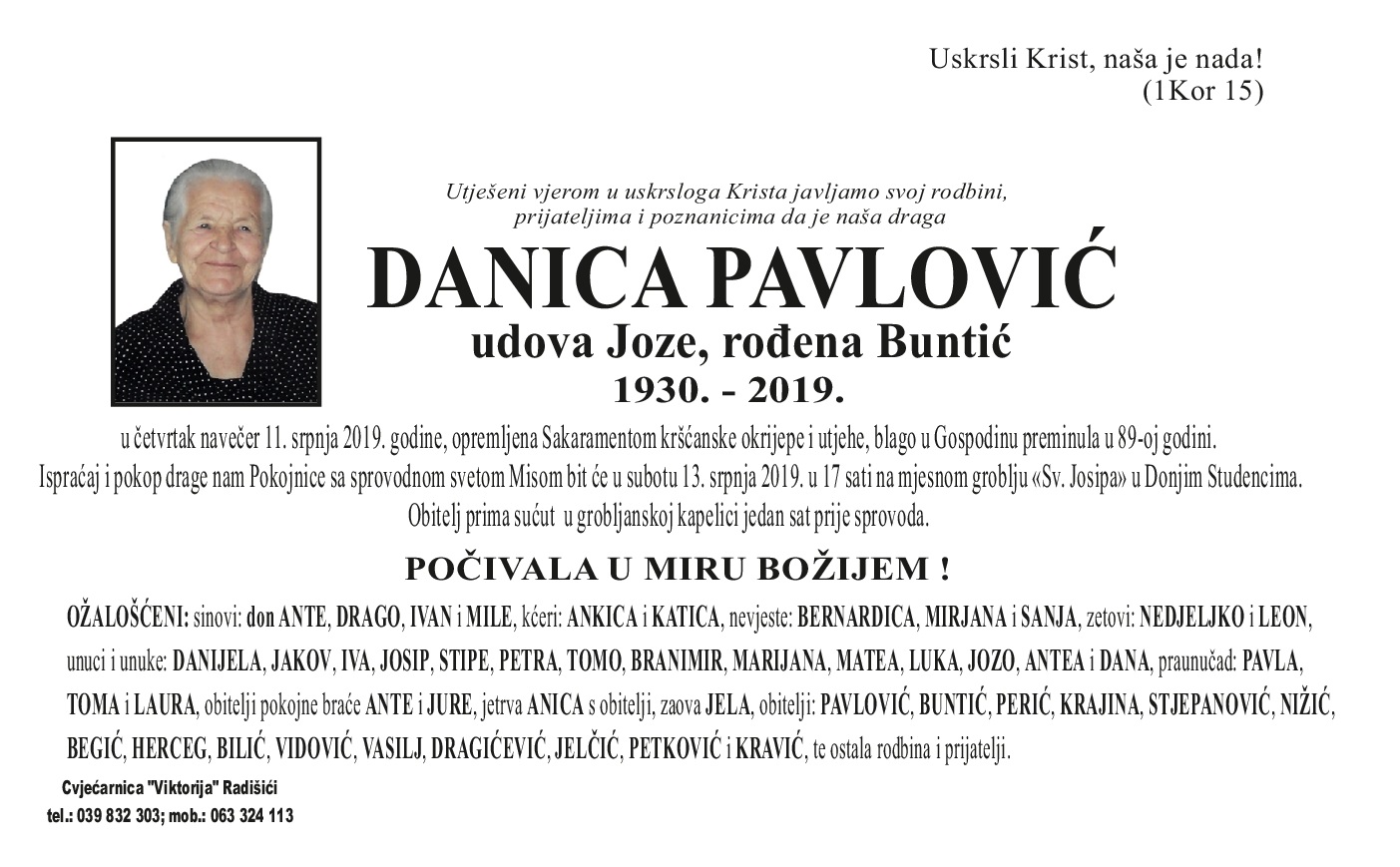 Pokojna Danica Pavlovic Osmrtnica 1