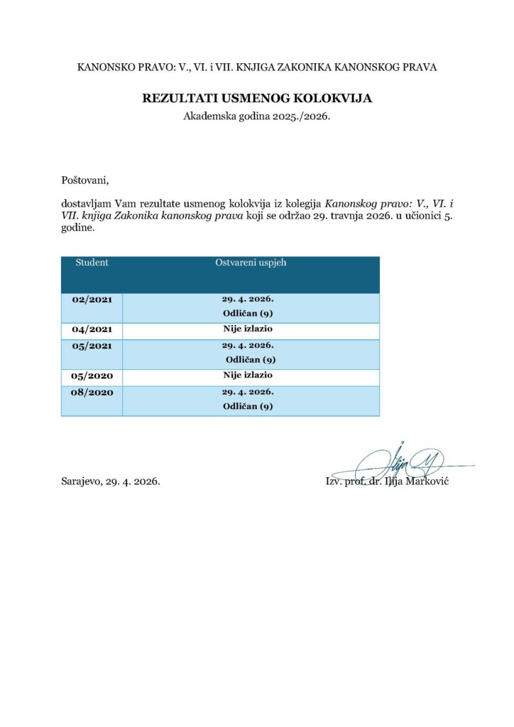 Rezultati kolokvija KP V.VI .VII